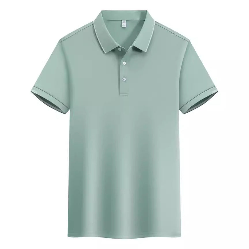 ICE Cotton Single Side Color Secondary Collar Lapel Short Sleeve Polo Shirt - kinko
