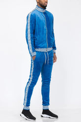 WEIV Men's Full Size Velour Zip Up Jacket and Drawstring Pants Set Plus Size - kinko