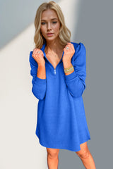 Double Take Textured Quarter Zip Long Sleeve Dress - kinko