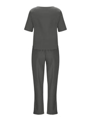 Full Size Round Neck Short Sleeve Top and Pants Set Plus Size - kinko
