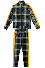 WEIV Men's Full Size Plaid Checkered Zip Up Track Jacket and Pants Set Plus Size - kinko