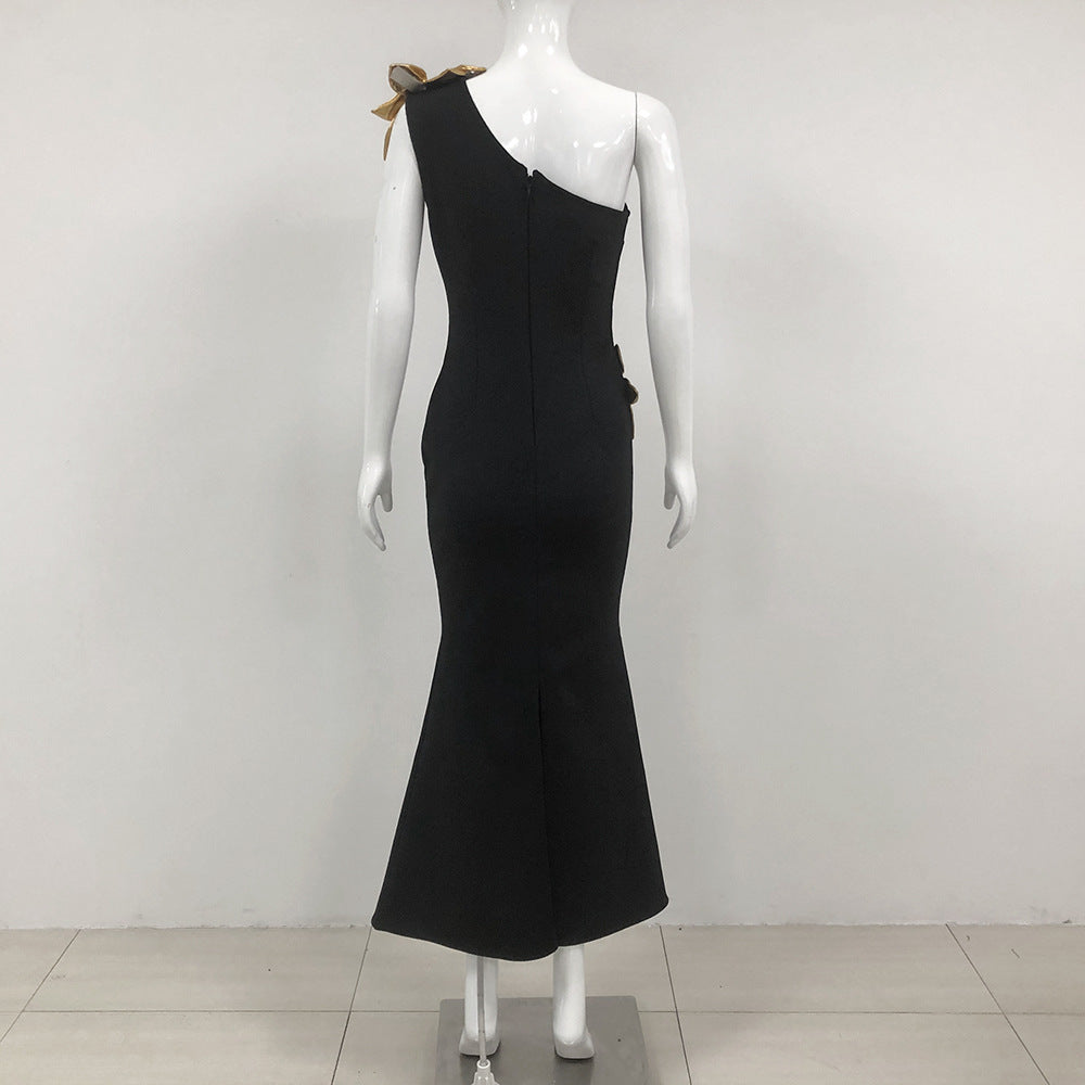 Slim-fit Bandage Golden Flower Maxi Dress - kinko