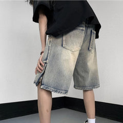 American High Street Retro Tattered Jeans Denim Shorts Wide Leg - kinko