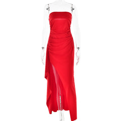 Evening Gown Women's One Neck Strapless Dress Fashionable And Sexy Backless High Slit Long Dress - kinko