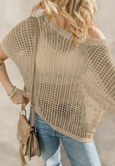 Openwork Round Neck Half Sleeve Knit Cover Up - kinko