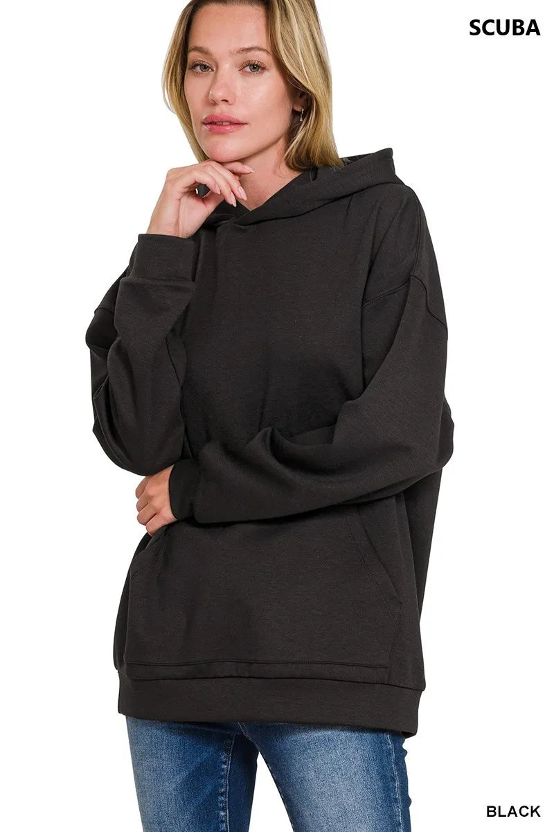 Zenana Oversized Scuba Hoodie with Kangaroo Pocket - kinko