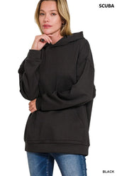 Zenana Oversized Scuba Hoodie with Kangaroo Pocket - kinko