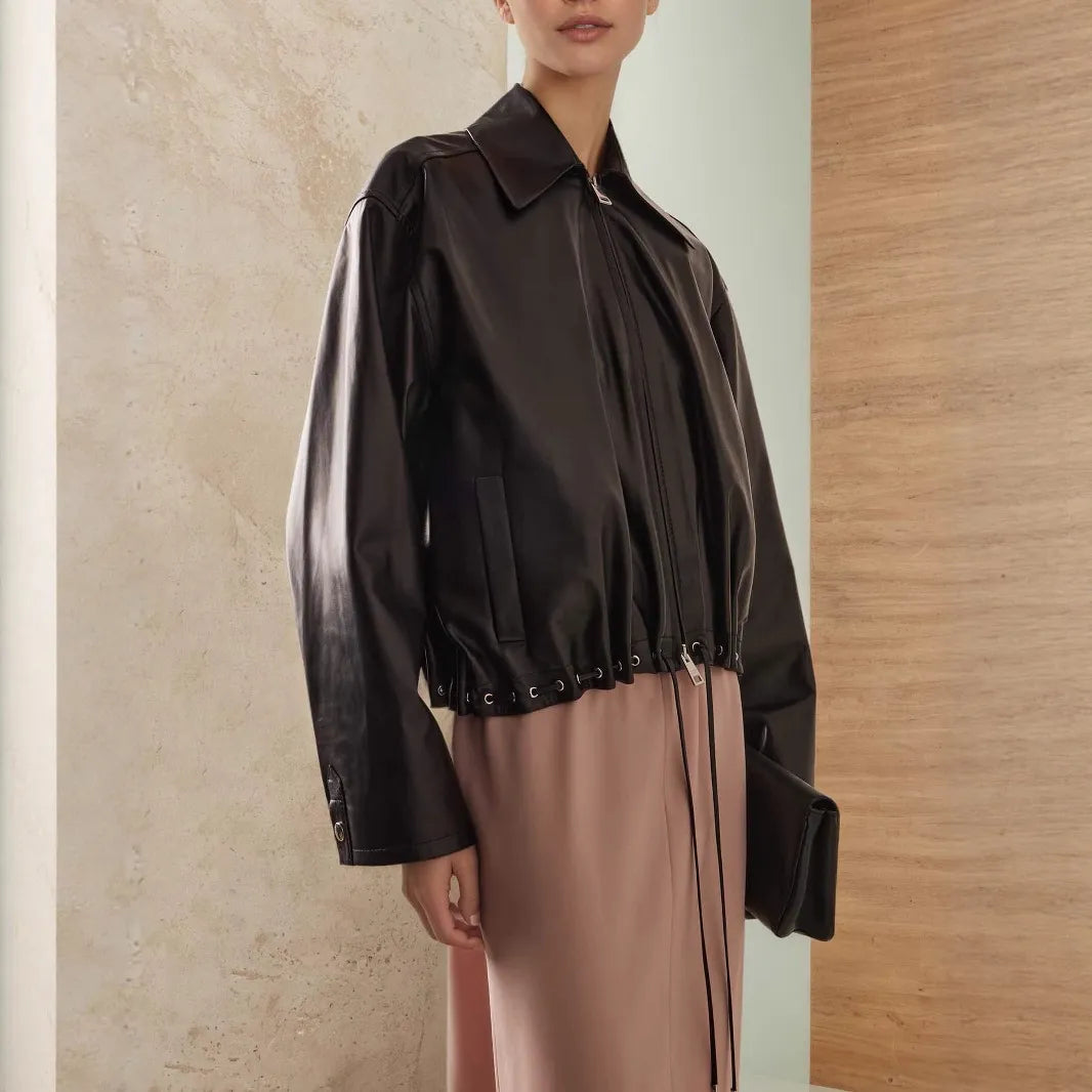 Drawstring Hem Zip Up Jacket - kinko