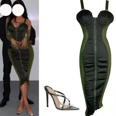 Army Green Sling Slim Temperament Dress - kinko