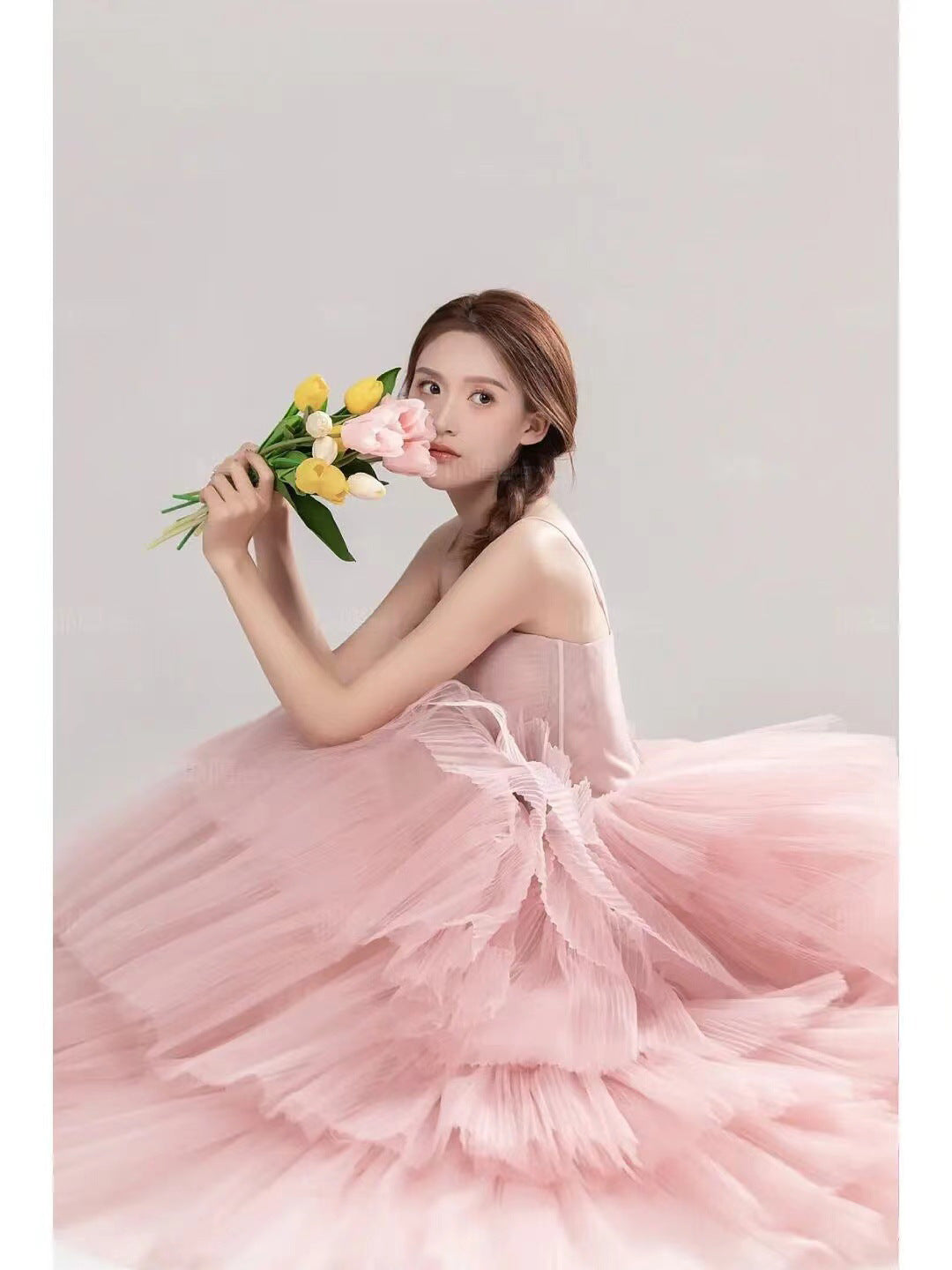 Elegant Girl's Wedding Photography Dress Pink White - kinko