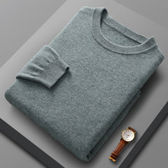 Fall Winter Men Wool Round Neck Solid Color Pullover Sweater Long Sleeve