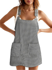 Striped Pocket Strap Adjustable Casual Dress - kinko