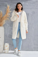 Double Take Full Size Hooded Teddy Bear Jacket with Thumbholes - kinko