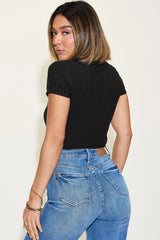 Basic Bae Full Size Ribbed Round Neck Short Sleeve T-Shirt - kinko