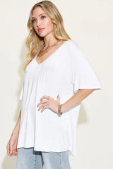 Basic Bae Full Size Bamboo V-Neck Drop Shoulder T-Shirt - kinko
