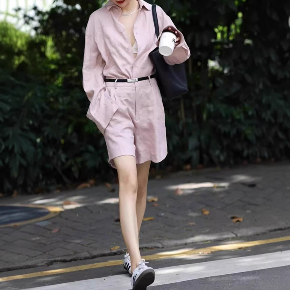 Cotton Linen Linen Top And Shorts Two-piece Set For Women - kinko