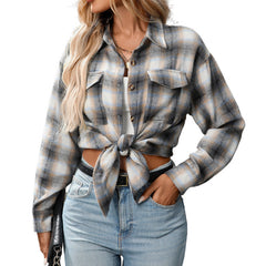 Casual Fashion Loose Plaid Pocket Shirt For Women - kinko