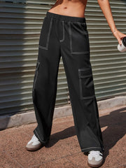 Wide Leg Pants with Contrast Stitching - kinko