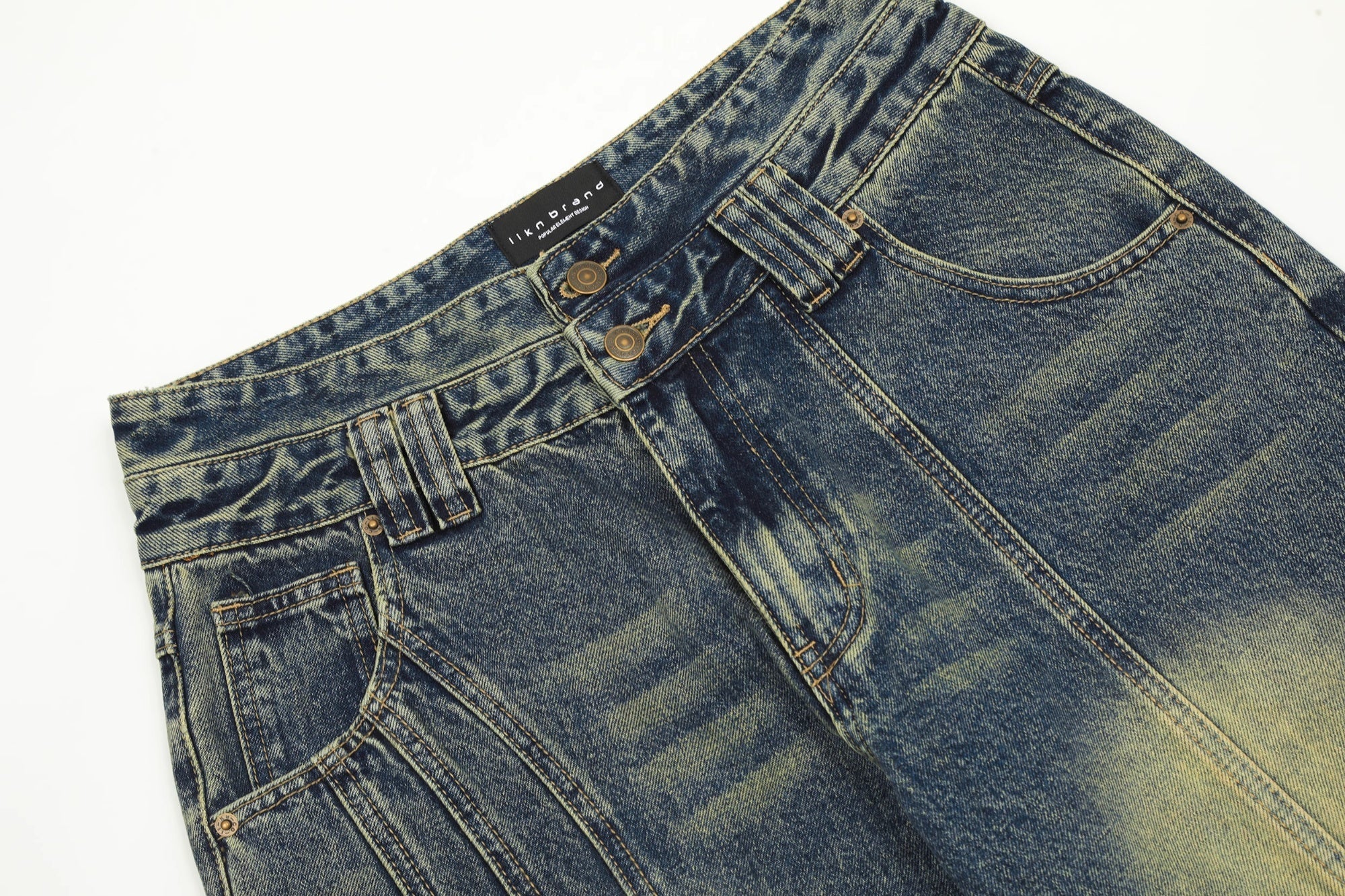Retro Worn Looking Washed-out Jeans Deconstructed Stitching Design Loose All-match - kinko