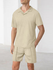 Men's Full Size Short Sleeve Top and Shorts Matching Set Plus Size - kinko