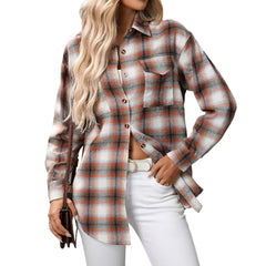 Casual Fashion Loose Plaid Pocket Shirt For Women - kinko