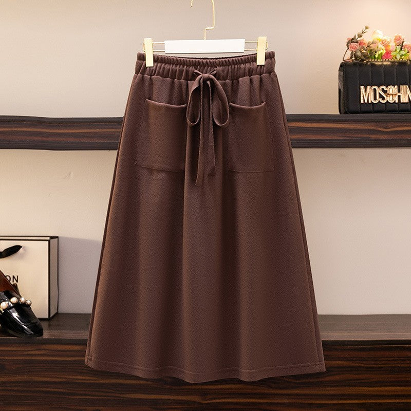 Elastic Waist Loose Slimming Autumn And Winter New Plus Size Women's Skirt - kinko