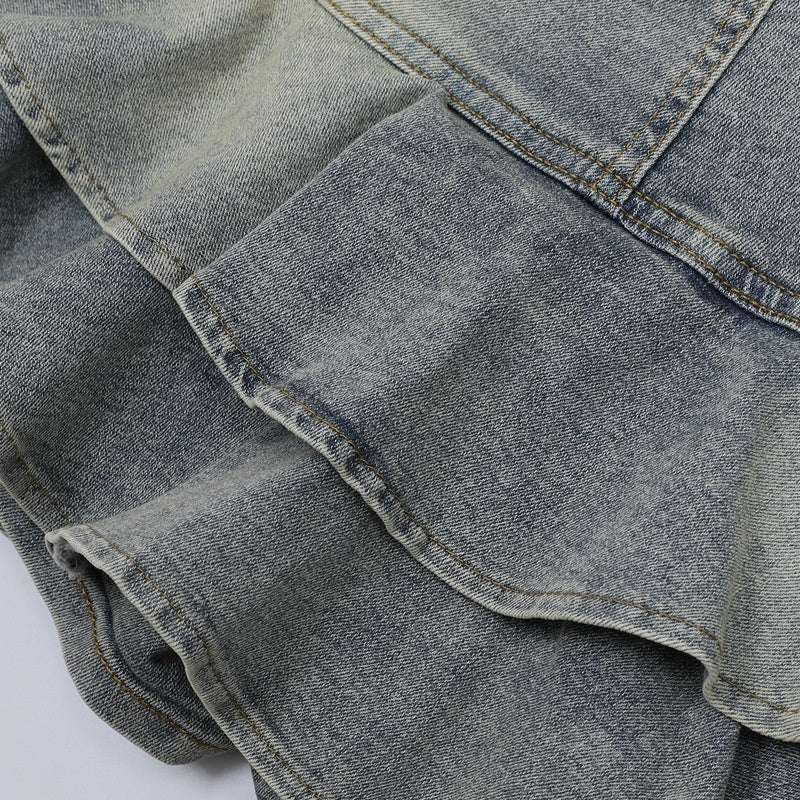 American Retro Girly Simplicity Denim Skirt - kinko