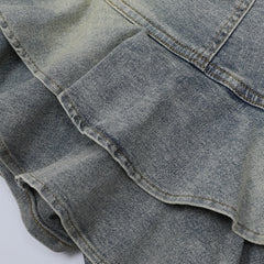 American Retro Girly Simplicity Denim Skirt - kinko