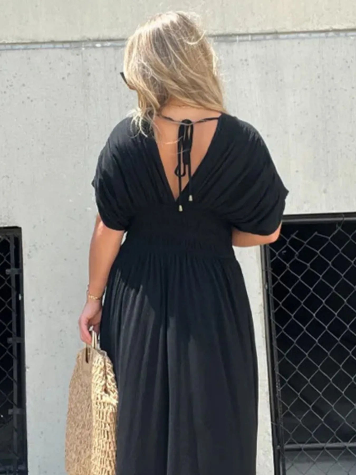 Full Size Deep V-Neck Maxi Dress with Side Slit Plus Size - kinko