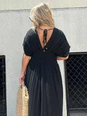Full Size Deep V-Neck Maxi Dress with Side Slit Plus Size - kinko
