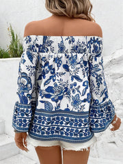 Smocked Printed Off-Shoulder Blouse - kinko