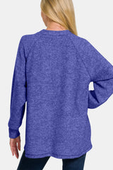Zenana Full Size Brushed Melange Hacci High-Low Sweater - kinko