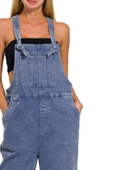 Zenana Washed Knot Strap Relaxed Fit Overalls - kinko