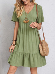 V-neck Short Sleeve Dress Summer Fashion Casual Loose Ruffled Dresses Beach Clothing Women - kinko
