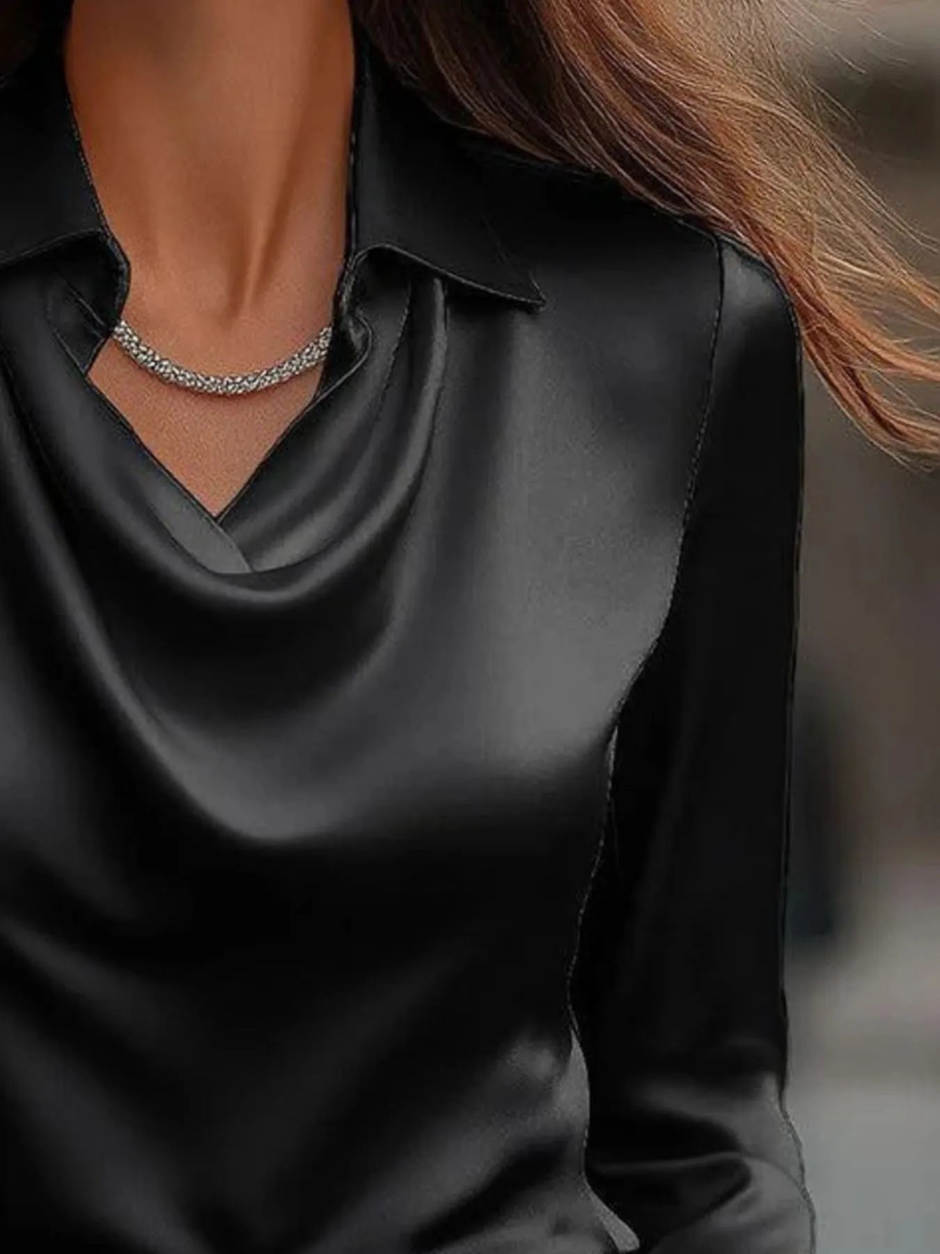 Full Size Collared Neck Long Sleeve Blouse Plus Size - kinko