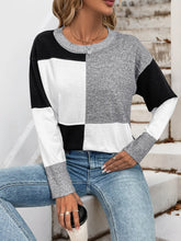 Color Block Knit Long Sleeve Sweater - kinko