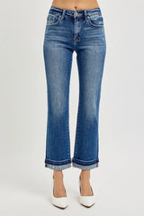 RISEN Mid Rise Ankle Straight Cuffed Jeans - kinko