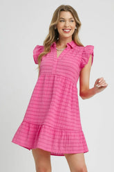 Umgee Ruffle Cap Sleeve Textured Mini Dress - kinko