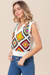 BiBi Diamond Granny Square Sweater Vest - kinko