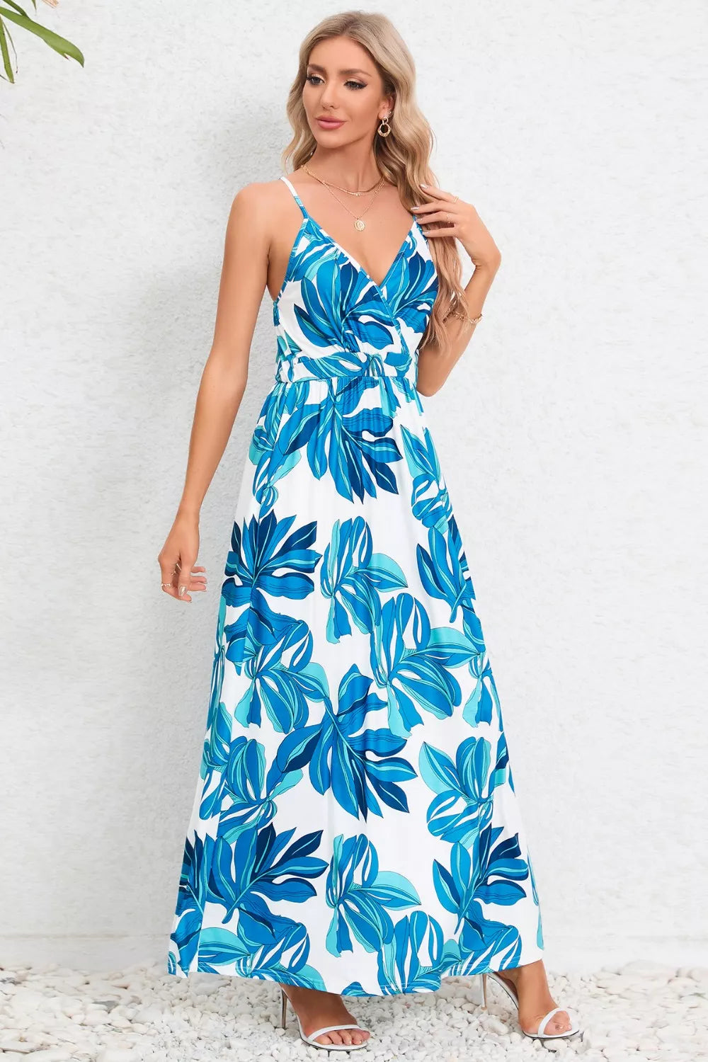 Printed Surplice Maxi Cami Dress - kinko