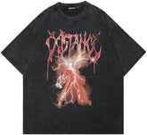 חולצת טריקו מרופדת כותנה בסגנון רטרו, היפ הופ רחוב, קז'ואל, שרוולים קצרים, בגדי גברים