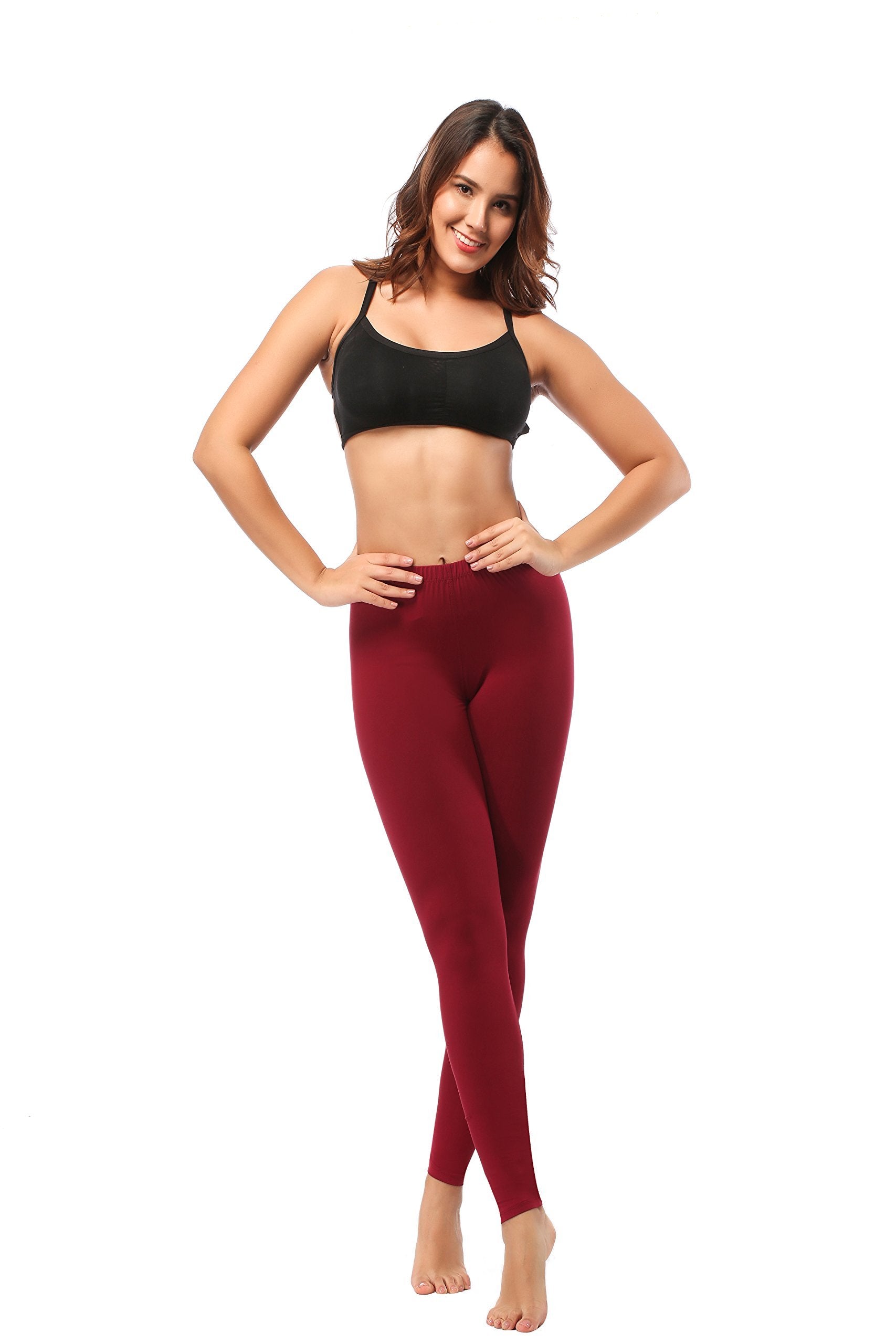 Leggings - Cropped Low-rise Solid Burgundy - kinko