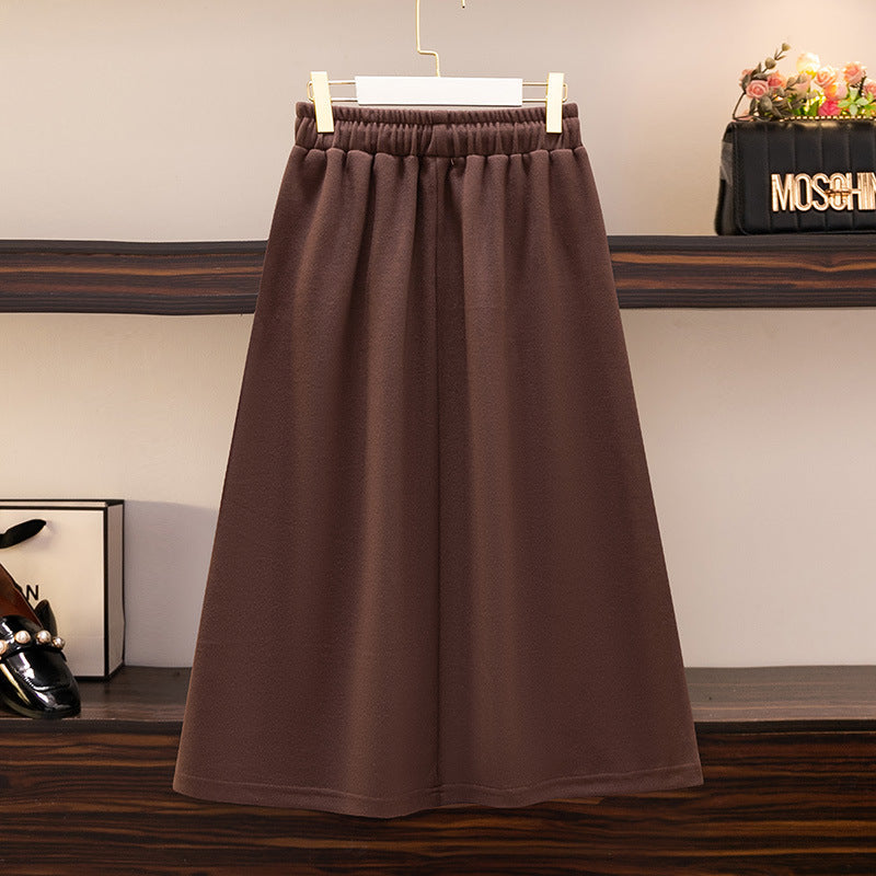 Elastic Waist Loose Slimming Autumn And Winter New Plus Size Women's Skirt - kinko