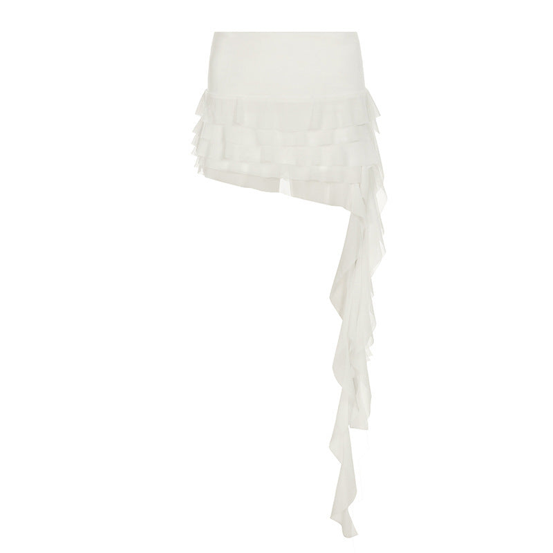 Low Waist All-match Ribbon Irregular Tulle Skirt - kinko
