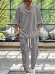 Men's V-Neck Half Sleeve Top and Pants Set - kinko