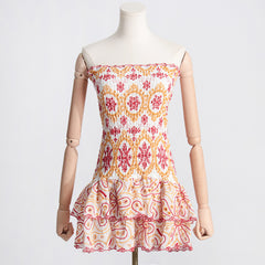 Y2K Tube Top Pleated Dress Ins Fashion Print A-line Short Dresses For Beach Party Clothing Women - kinko