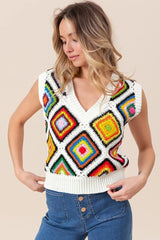 BiBi Diamond Granny Square Sweater Vest - kinko