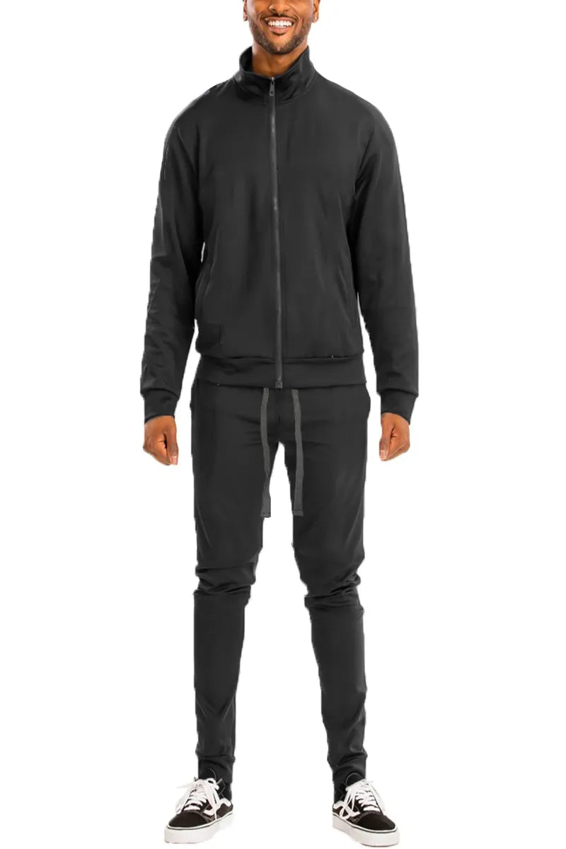 WEIV Men's Full Size Zip Up Track Jacket and Pants Set Plus Size - kinko