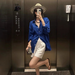 Long Linen Sleeves Thin Shirt Outer Sun Top - kinko