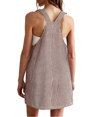 Striped Pocket Strap Adjustable Casual Dress - kinko